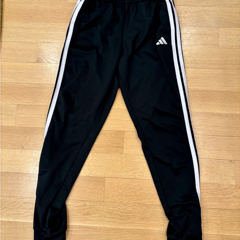 Adidas Kids Black Joggers with White Stripes